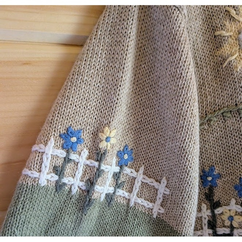 Christopher Banks Cardigan Womens L Garden Cat Hand Embroidered Y2K Vtg Spring - Picture 5 of 10